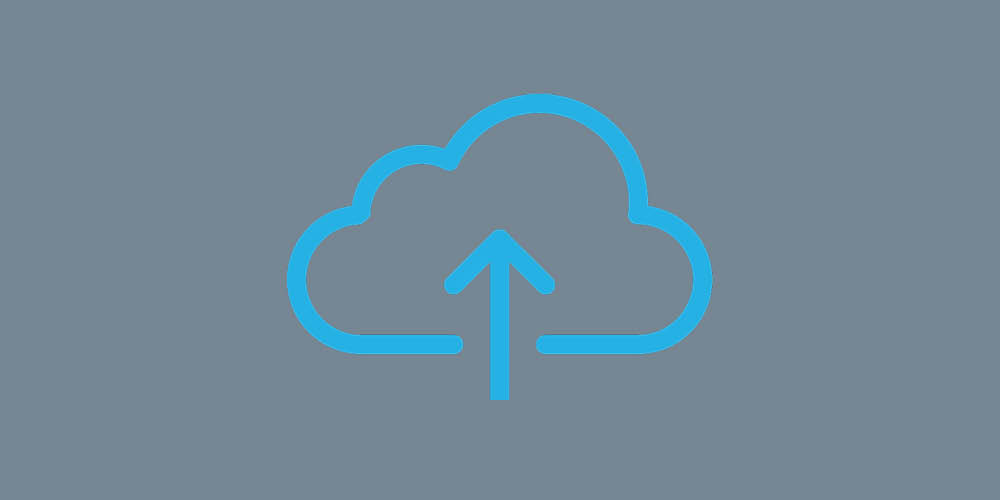 Illustration einer stilisierten Wolke mit einem nach oben zeigenden Pfeil im Inneren