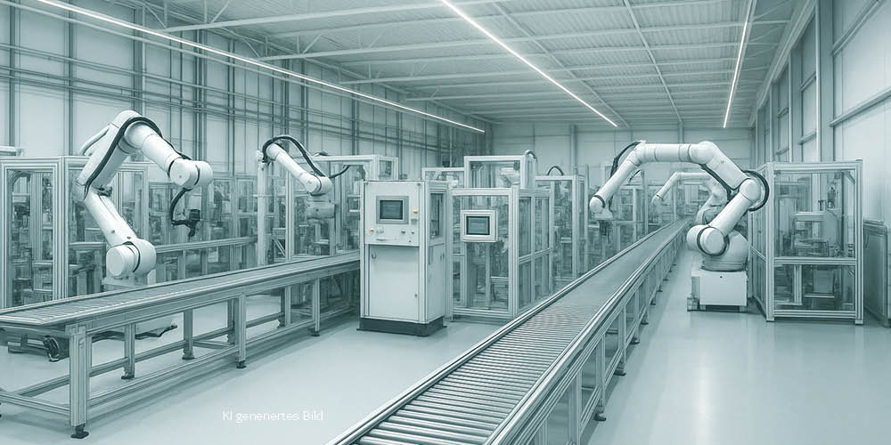 mehrere Industrieroboter arbeiten neben verschiedenen