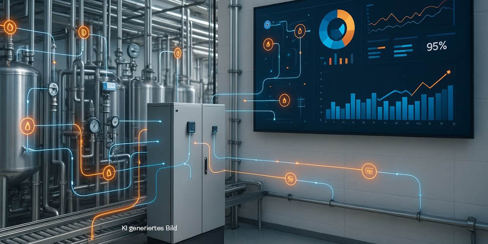 Schematische Darstellung eines Schaltschrankes, aus dem mehrere Linien zu unterschiedlichen technischen Anforderungen und Systemkomponenten führen.